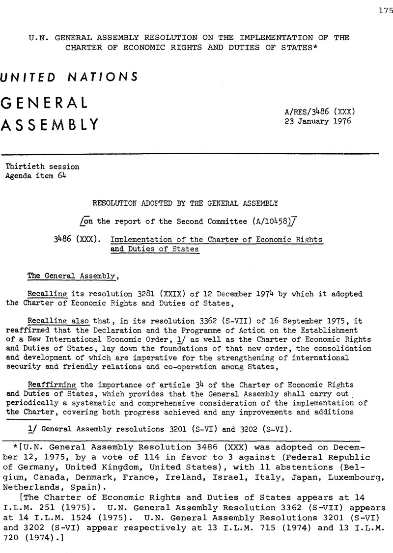 U.N. General Assembly Resolution on the Implementation of the Charter ...