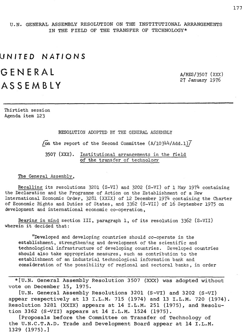 U.N. General Assembly Resolution on the Institutional Arrangements in ...