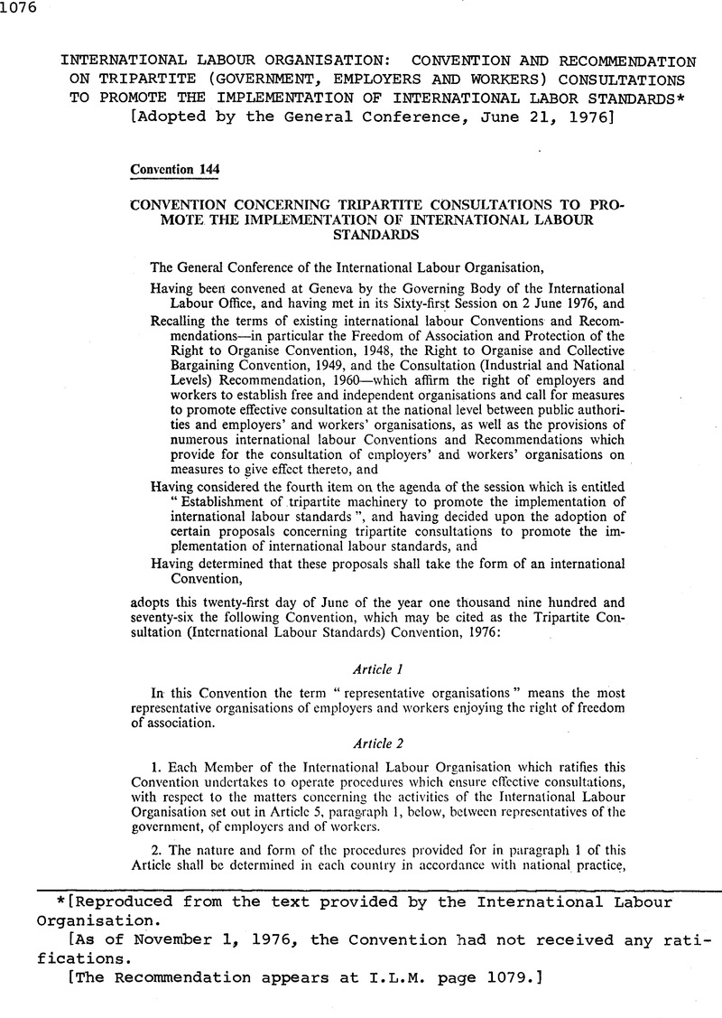 International Labour Organisation: Convention and Recommendation on ...