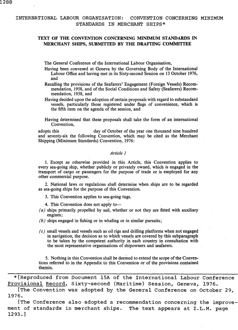 International Labour Organisation: Convention Concerning Minimum ...