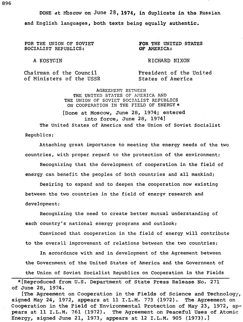 Agreement Between the United States of America and the Union of Soviet ...