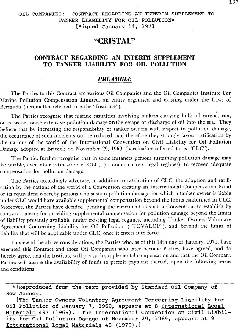 Oil Companies: Contract Regarding an Interim Supplement to Tanker ...