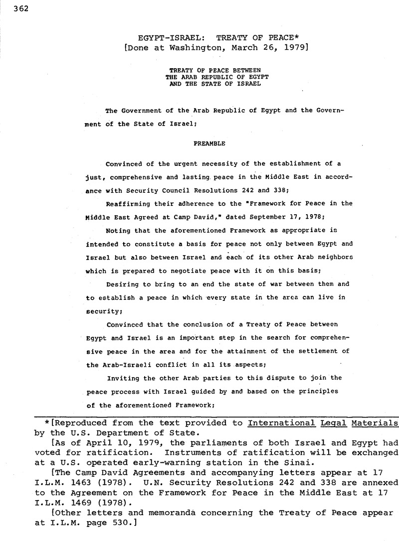 Egypt-Israel: Treaty of Peace* | International Legal Materials