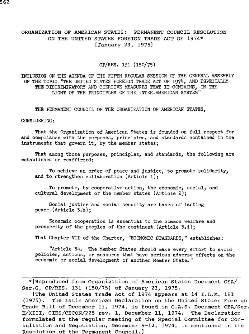 Organization of American States: Permanent Council Resolution on the ...