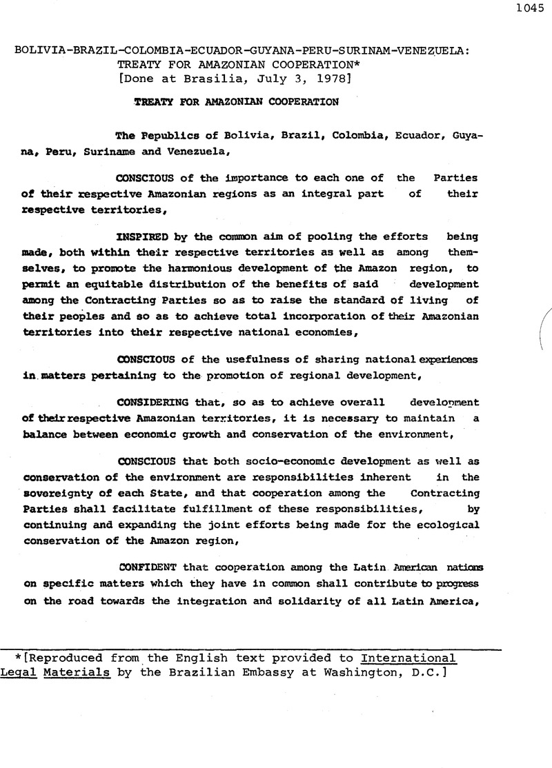 Bolivia-Brazil-Colombia-Ecuador-Guyana-Peru-Surinam-Venezuela: Treaty ...