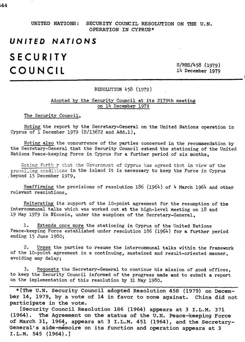 United Nations Security Council Resolution on the U.N. Operation in