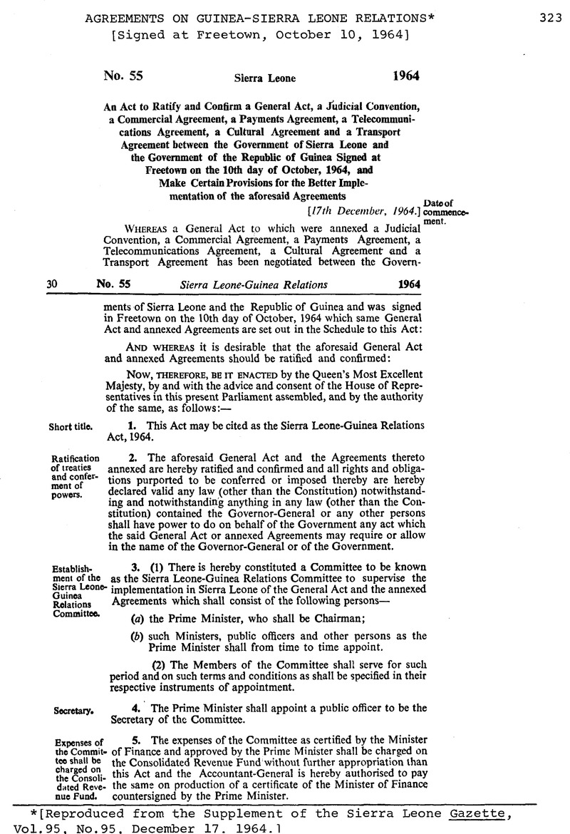 Agreements on Guinea-Sierra Leone Relations* | International Legal