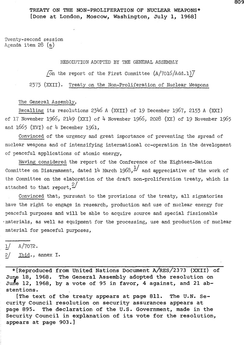 Treaty On The Non-Proliferation Of Nuclear Weapons* | International ...