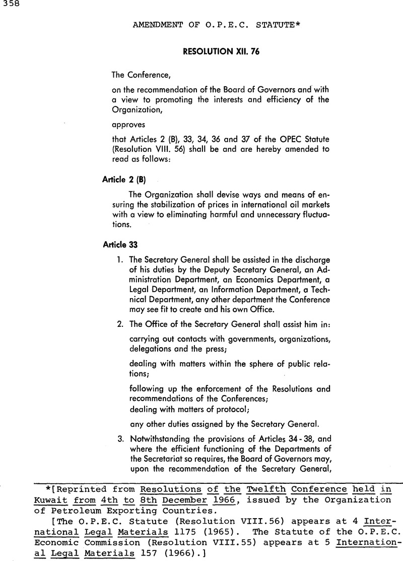 Amendment of O. P. E. C. Statute* International Legal Materials