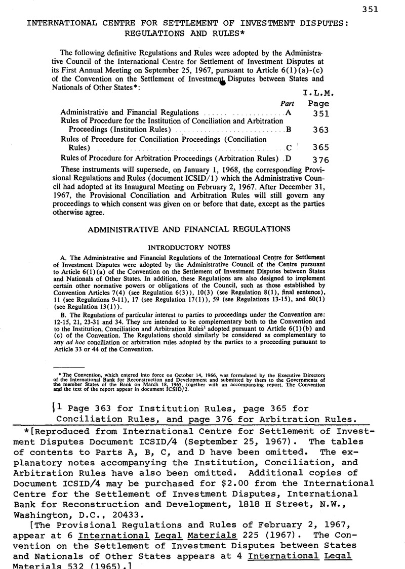 International Centre For Settlement Of Investment Disputes Regulations