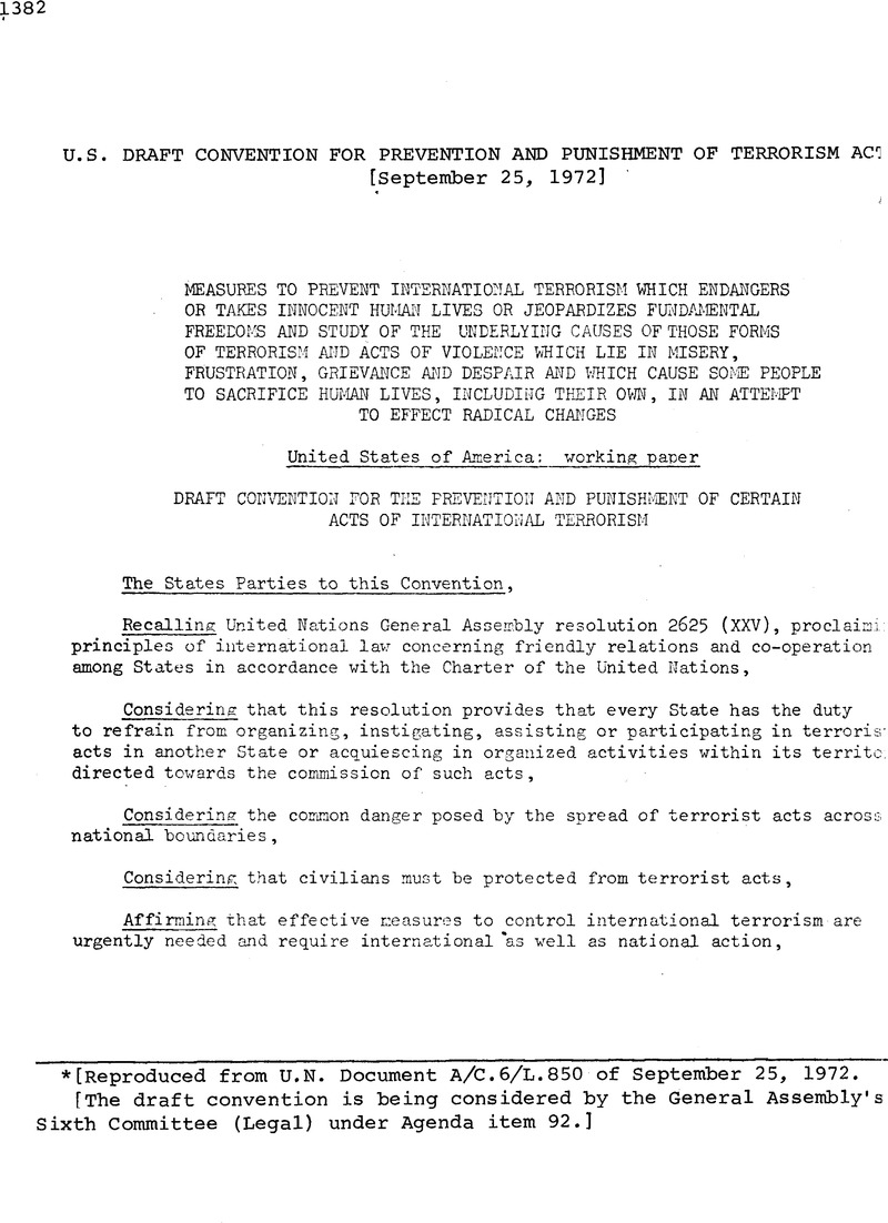 U.S. Draft Convention For Prevention And Punishment Of Terrorism Act ...