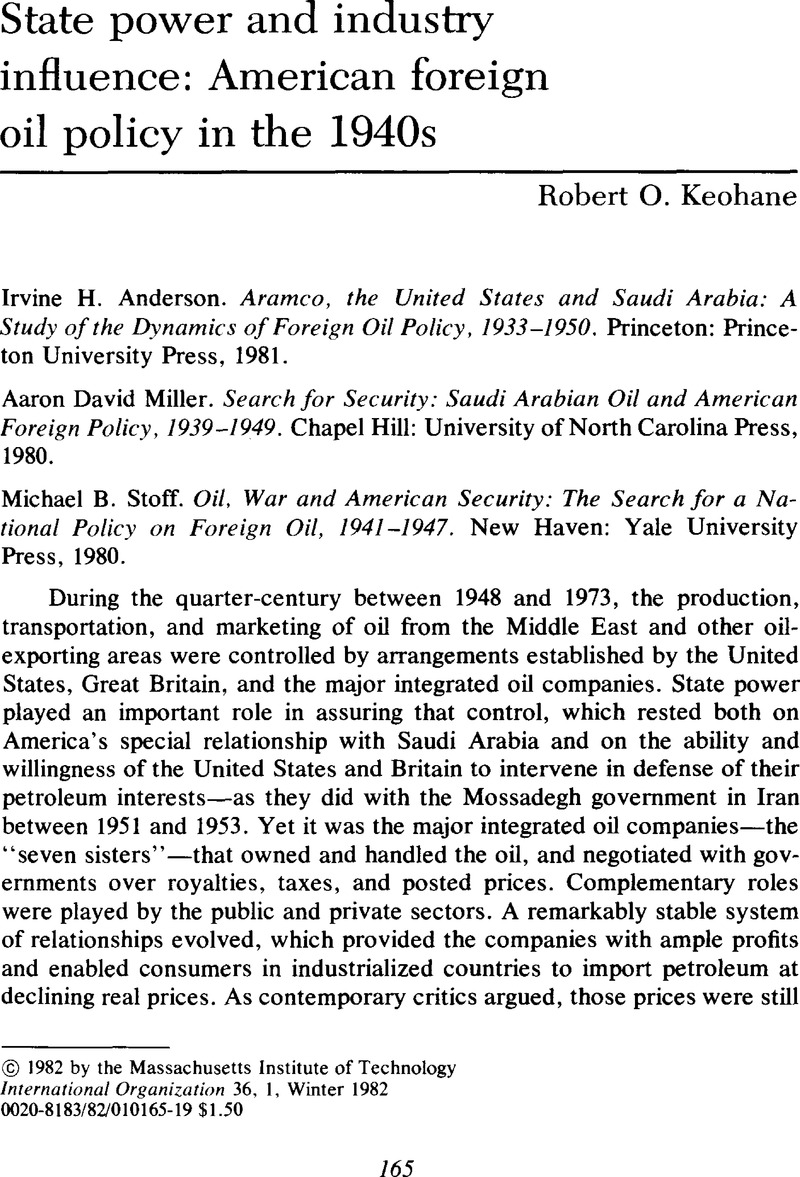 State power and industry influence American foreign oil policy in the