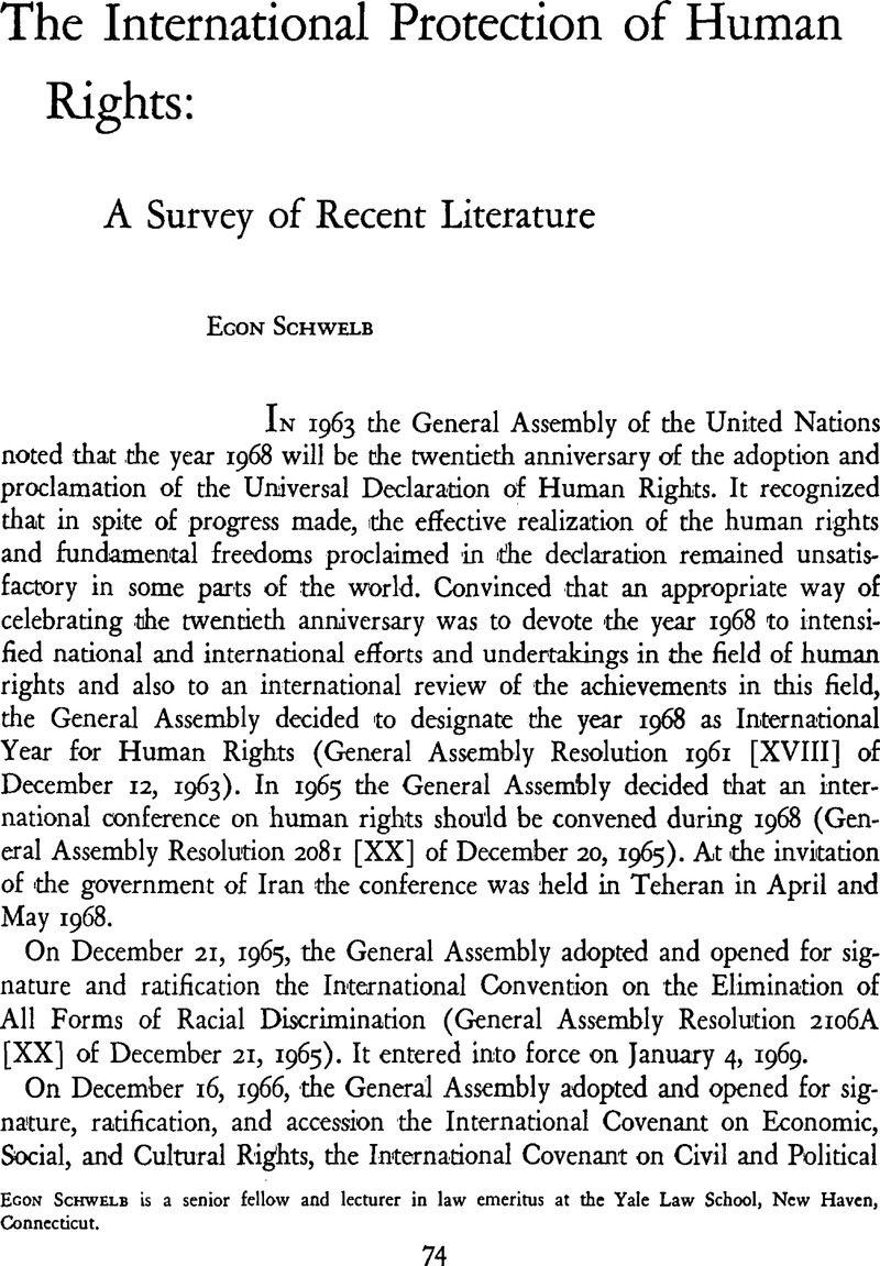 The International Protection Of Human Rights A Survey Of Recent 