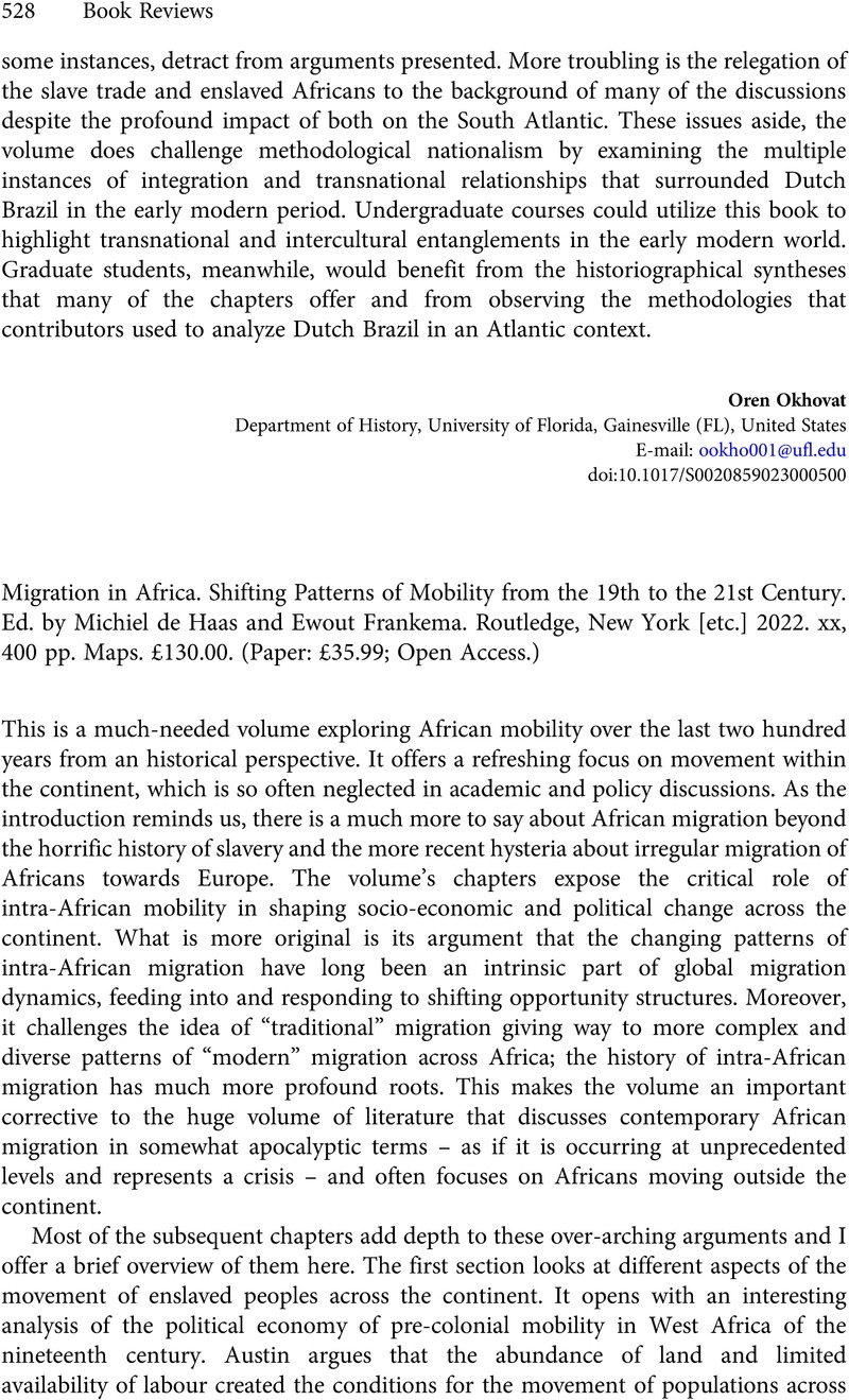 Migration in Africa. Shifting Patterns of Mobility from the 19th to the ...