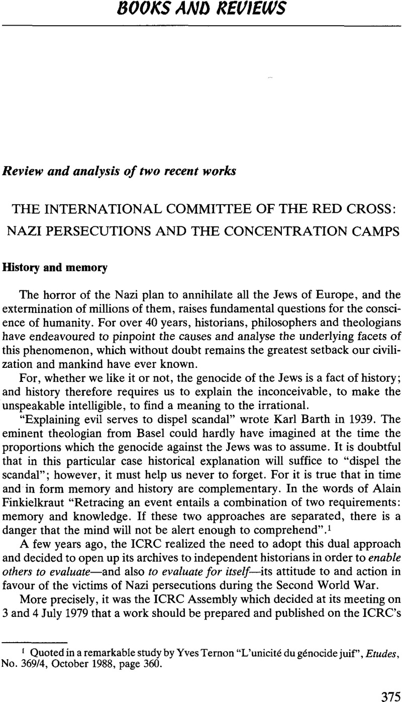 The International Committee Of The Red Cross: Nazi Persecutions And The ...