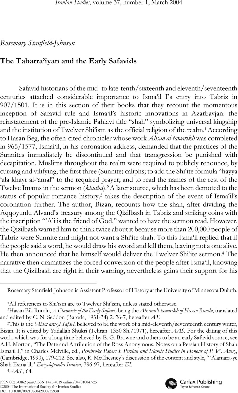 The Tabarra'iyan and the Early Safavids Iranian Studies Cambridge Core