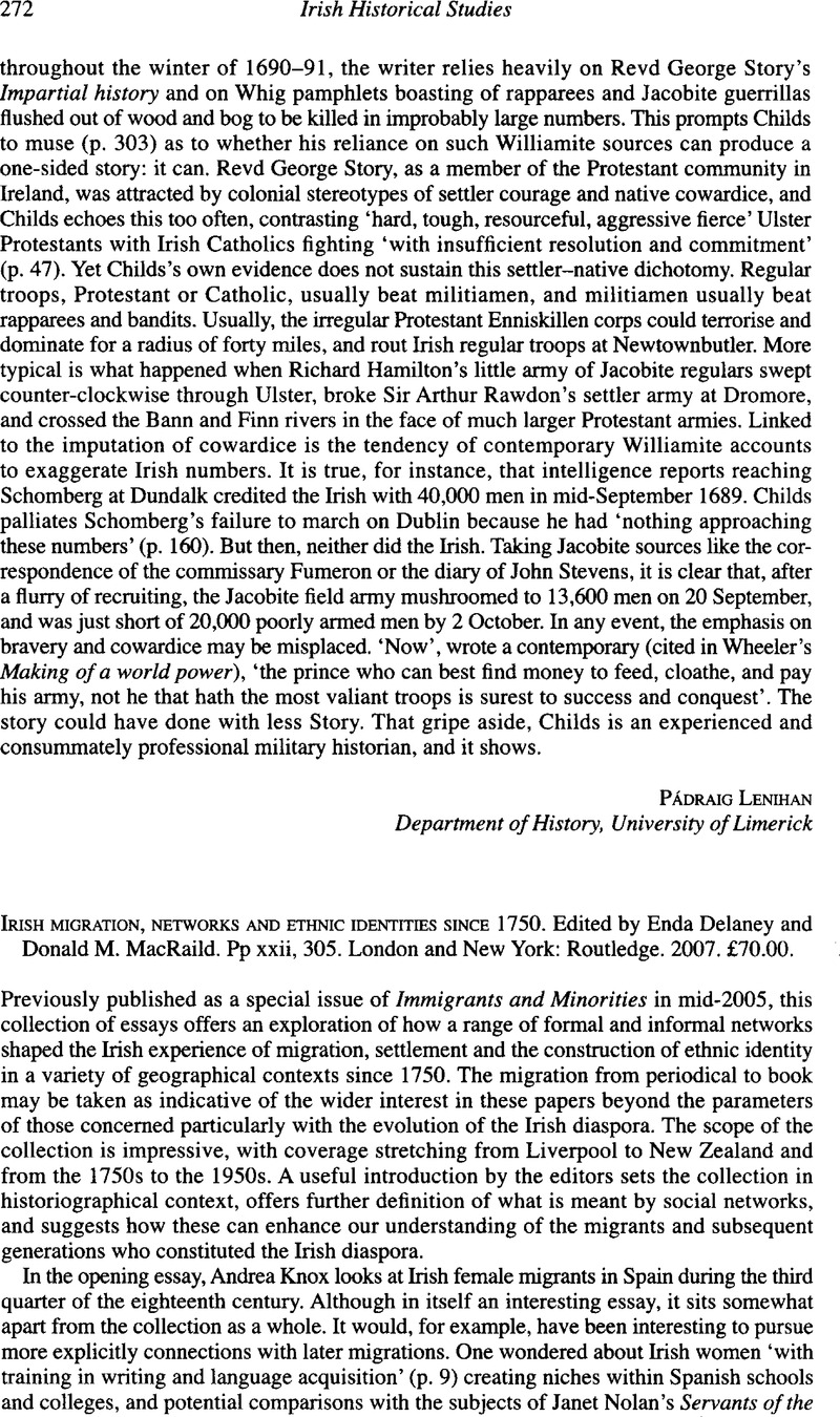 Irish Migration, Networks and Ethnic Identities since 1750