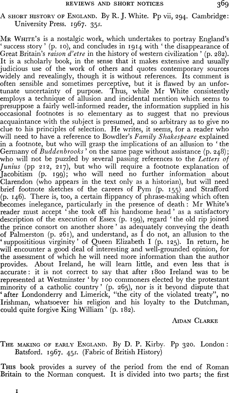 The making of early England. By D.P. Kirby Pp 320. London: Batsford ...