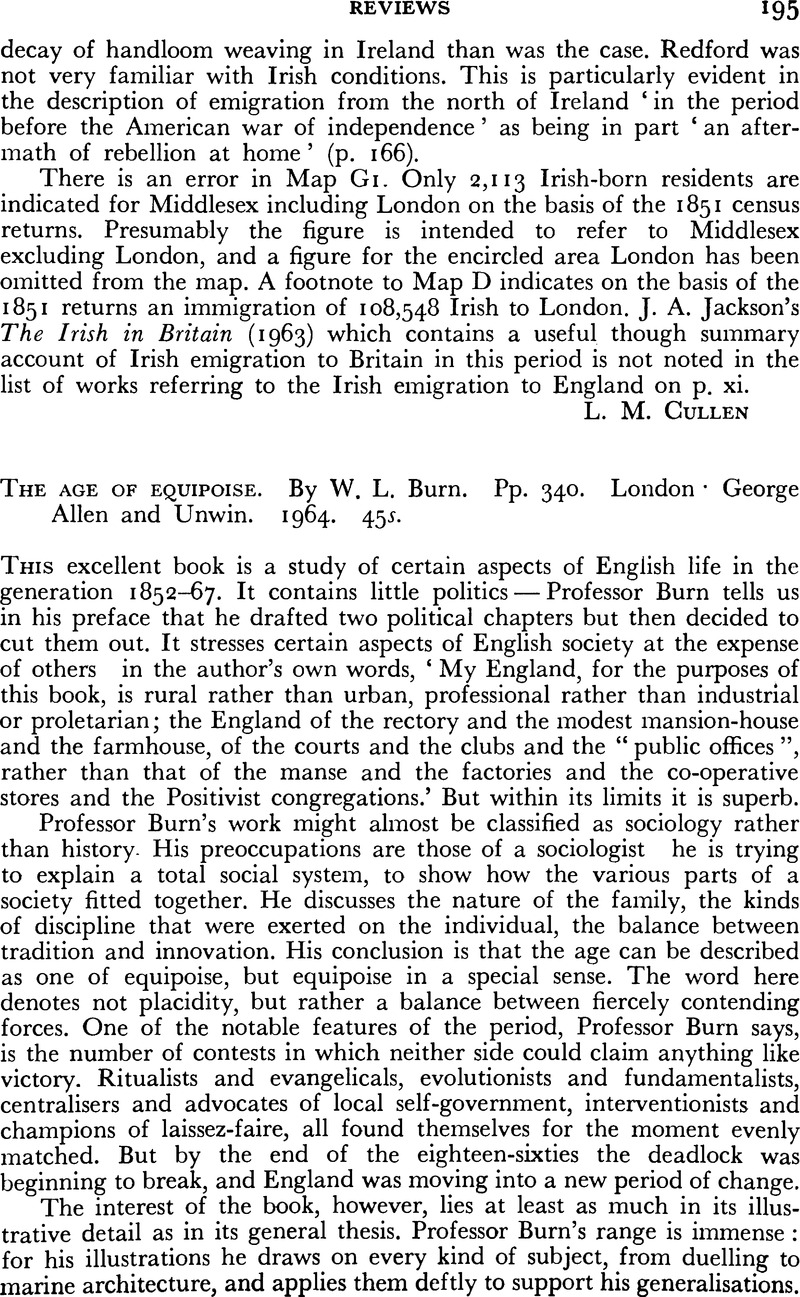 The age of equipoise. By W.L. Burn. Pp. 340. London: George Allen and ...