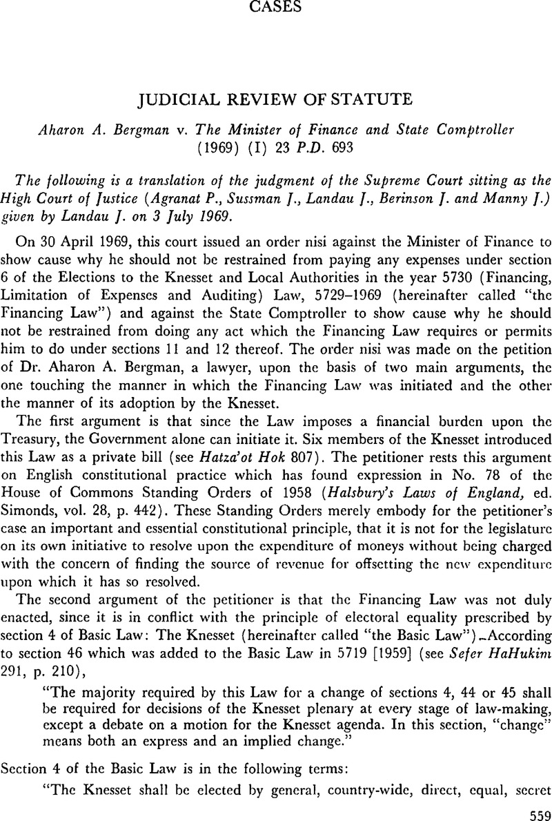 Judicial Review of Statute Israel Law Review Cambridge Core