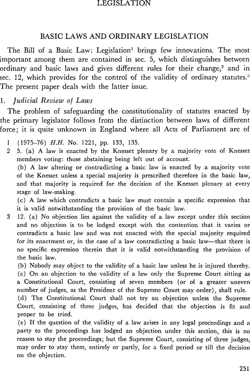 Basic Laws and Ordinary Legislation Israel Law Review Cambridge Core