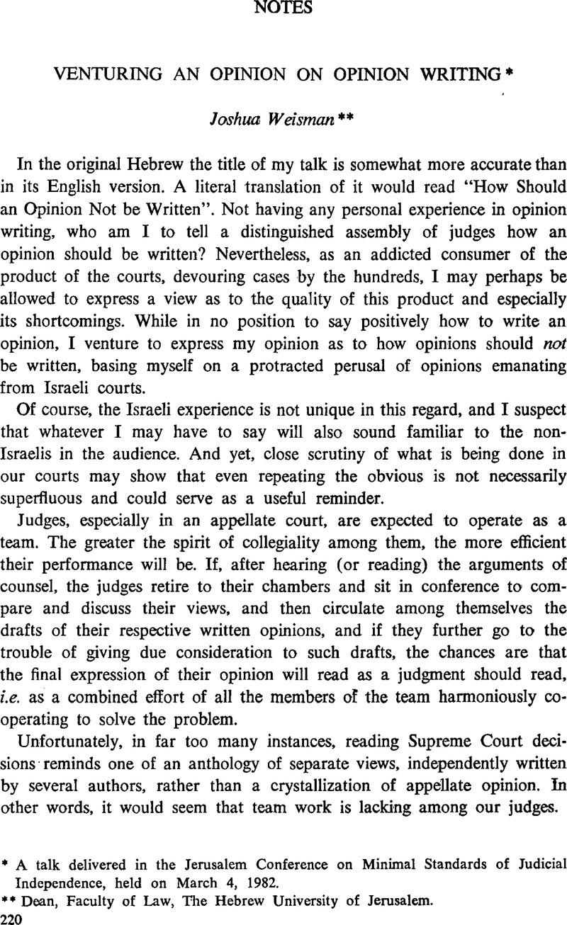 Venturing An Opinion On Opinion Writing Israel Law Review 