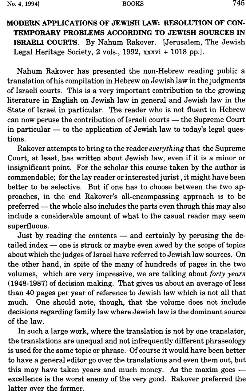 Modern Applications of Jewish Law: Resolution of Contemporary Problems ...