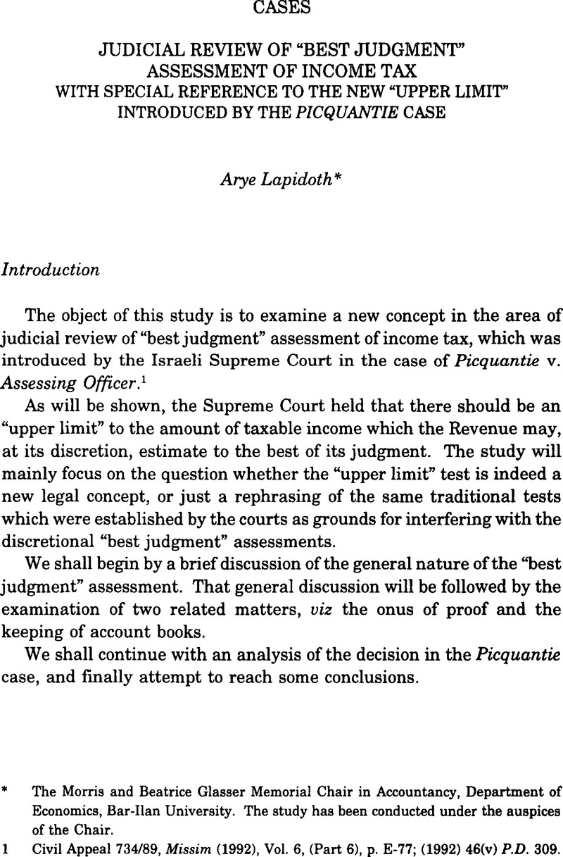 Judicial Review of “Best Judgment” Assessment of Tax with
