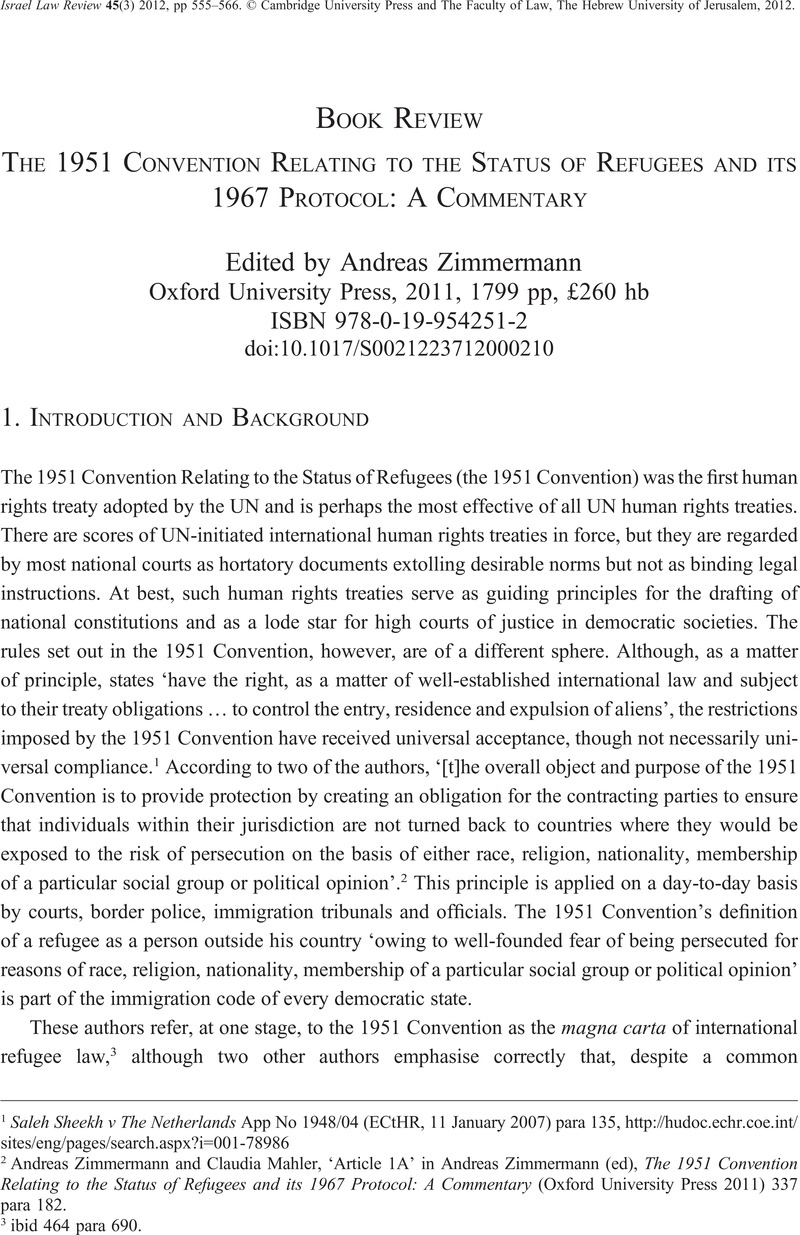 The 1951 Convention Relating to the Status of Refugees and