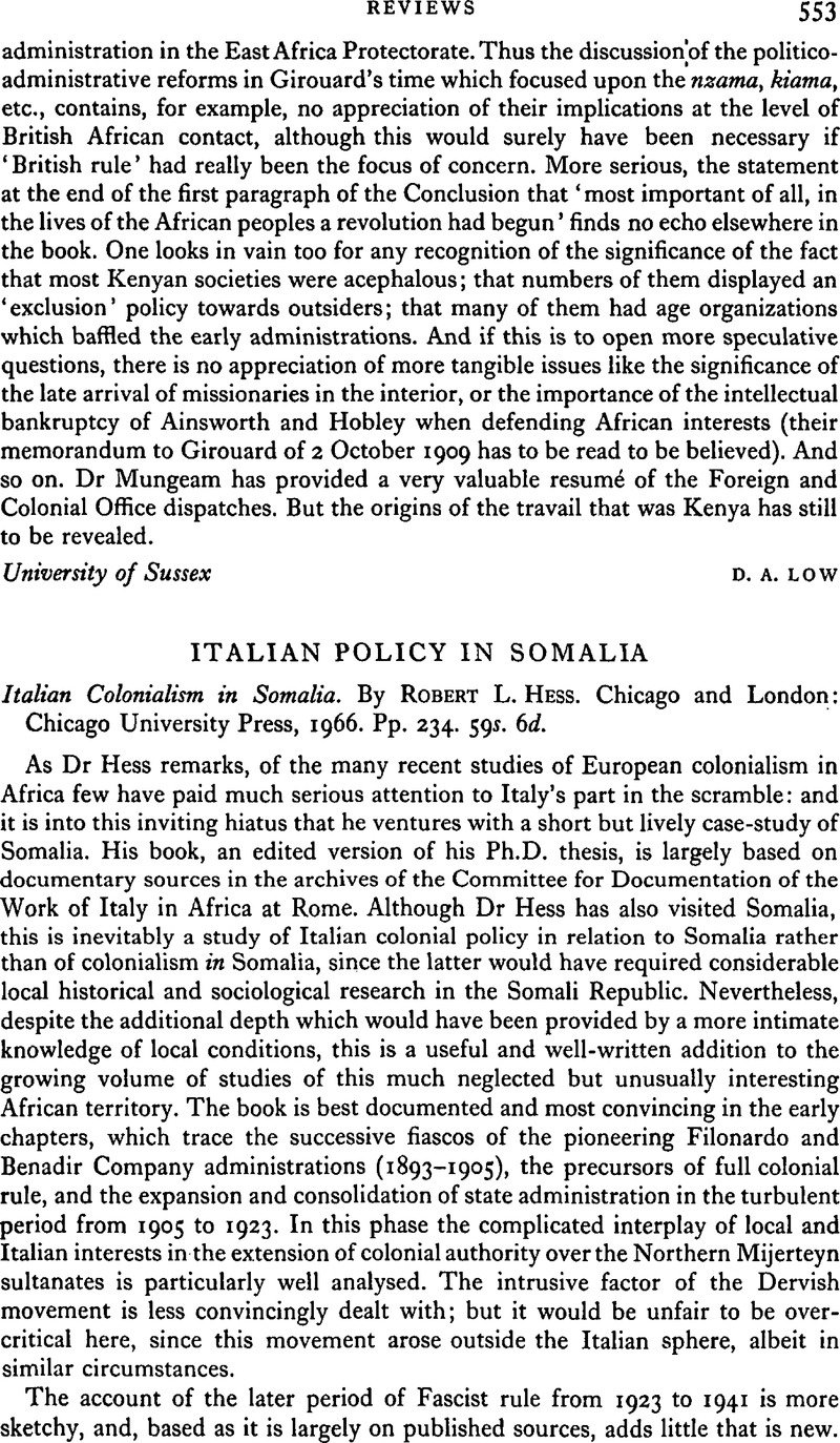 Italian Policy in Somalia - Italian Colonialism in Somalia. By Robert L ...