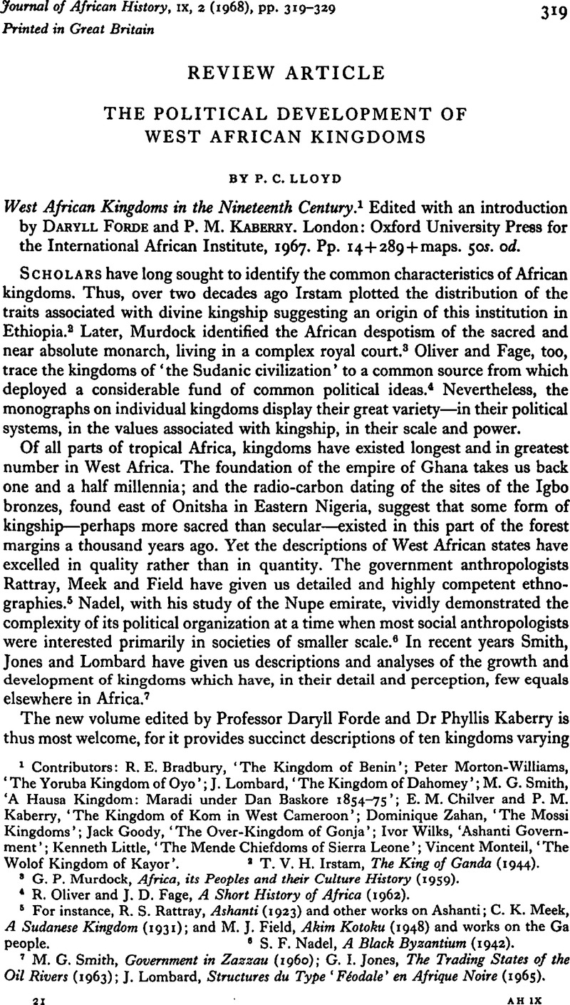 The Political Development of West African Kingdoms | The Journal of ...