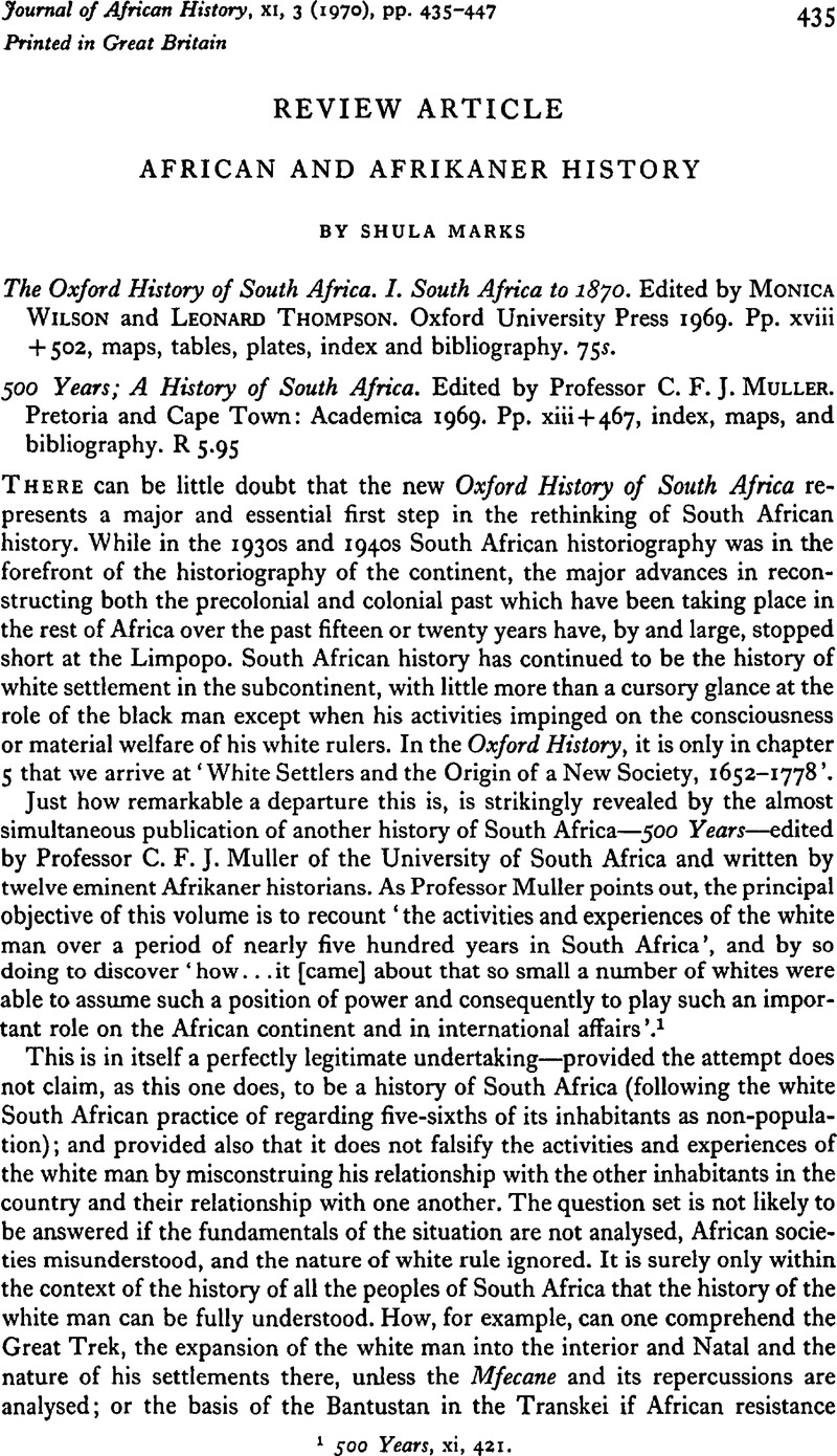 African and Afrikaner History | The Journal of African History ...