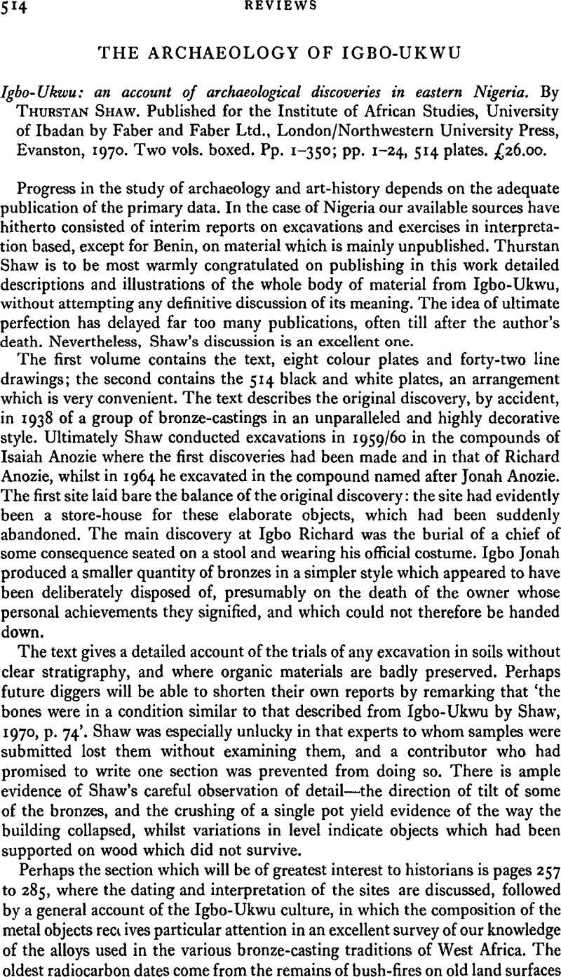 The Archaeology of Igbo-Ukwu - Igbo-Ukwu: an account of archaeological ...