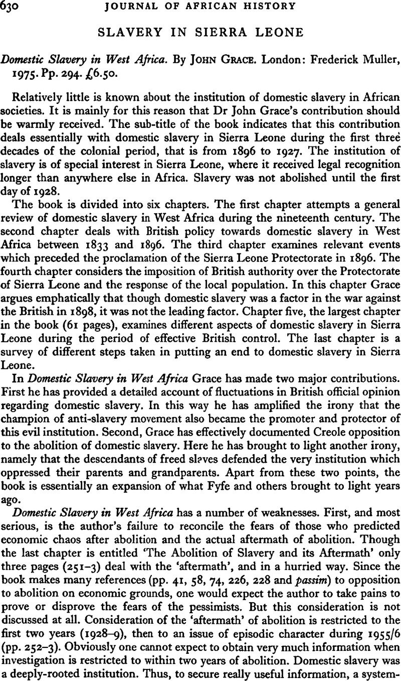 Slavery in Sierra Leone - Domestic Slavery in West Africa. By John ...