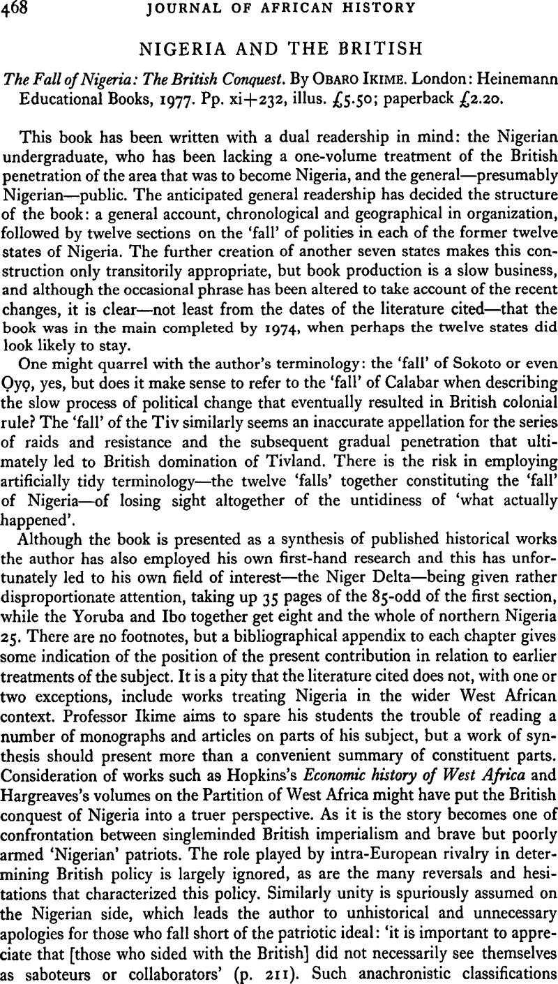 Nigeria and the British - The Fall of Nigeria: The British Conquest. By ...