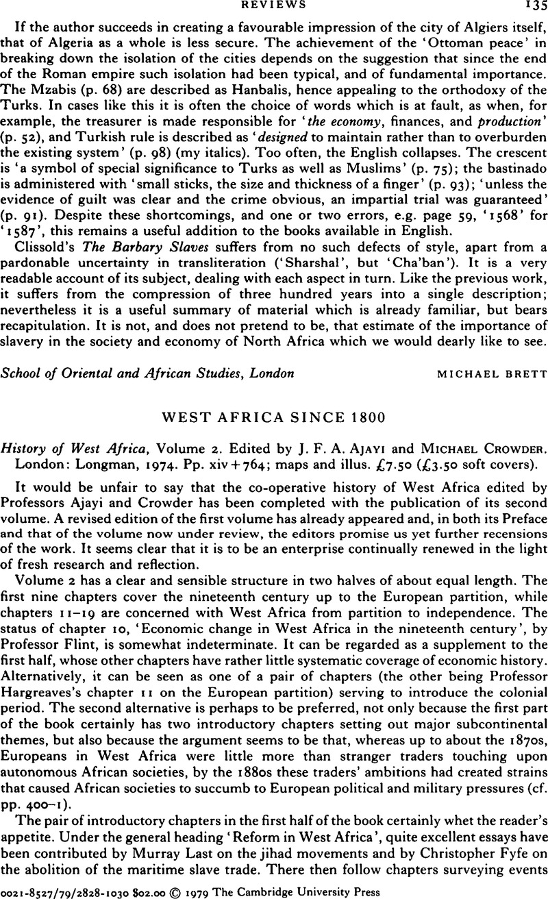 West Africa since 1800 - History of West Africa, Volume 2. Edited by J ...