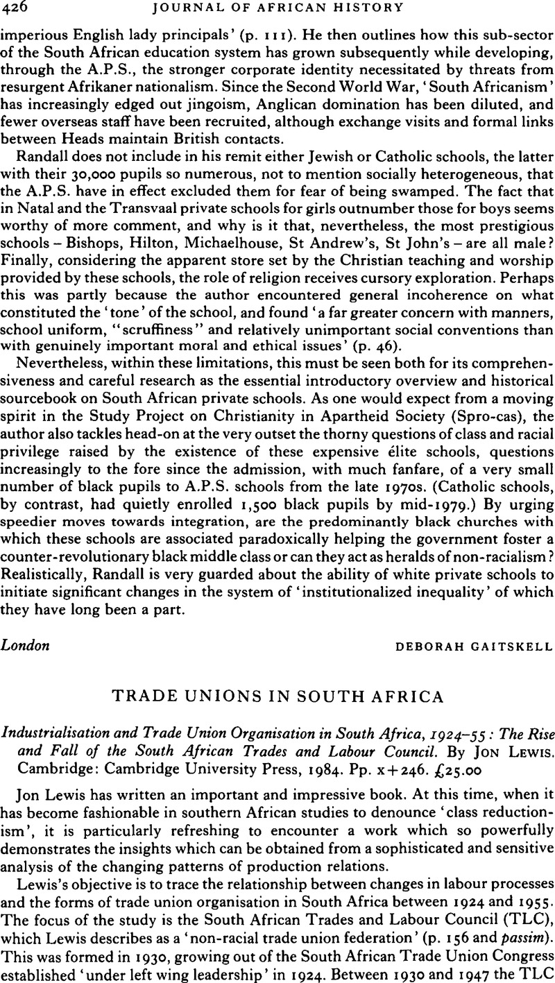 Trade Unions in South Africa - Industrialisation and Trade Union ...