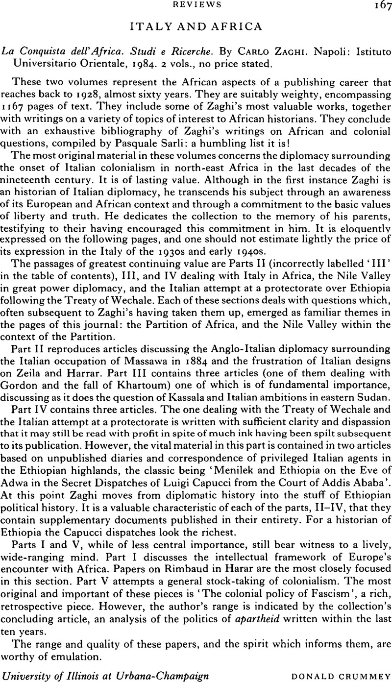 Italy and Africa - La Conquista dell'Africa. Studi e Ricerche. By Carlo ...