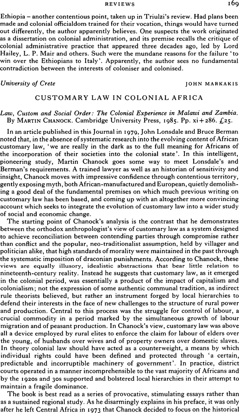 customary-law-in-colonial-africa-law-custom-and-social-order-the