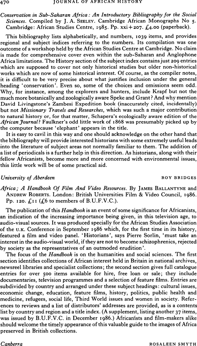 Africa; A Handbook Of Film And Video Resources. By James Ballantyne And 