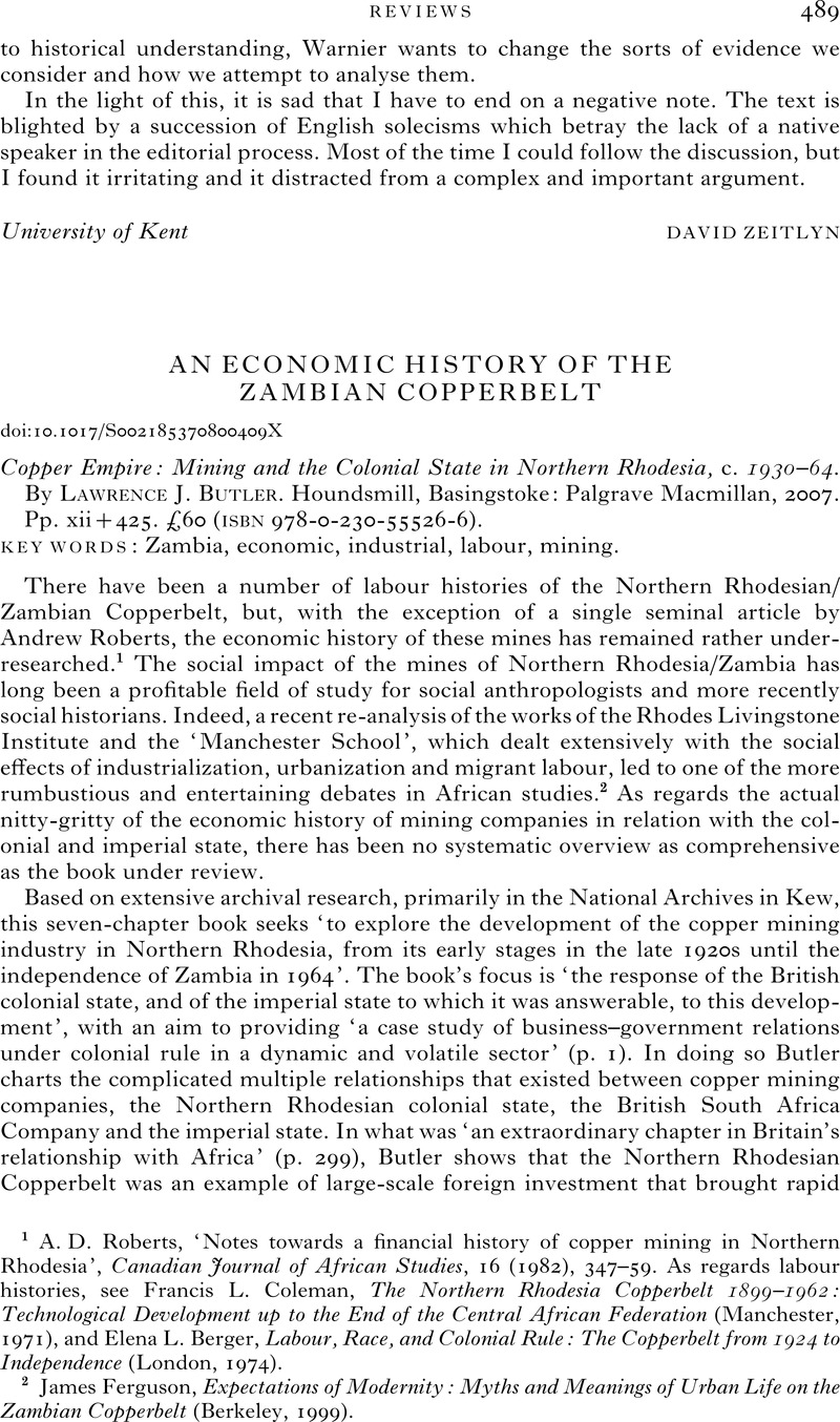 Rodishia Butler AN ECONOMIC HISTORY OF THE ZAMBIAN COPPERBELT - Copper Empire: Mining ...