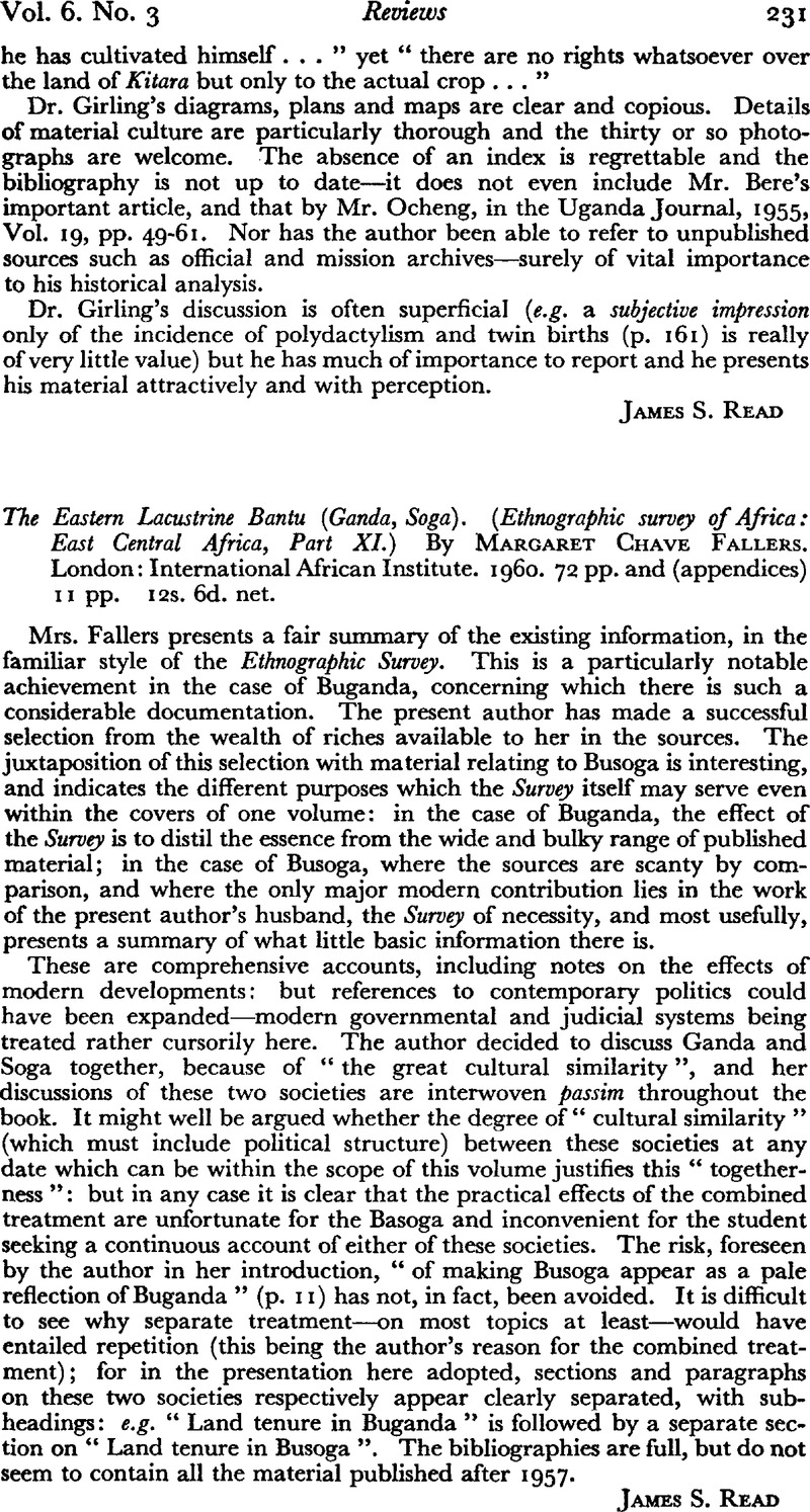 The Eastern Lacustrine Bantu (Ganda, Soga). (Ethnographic survey of ...