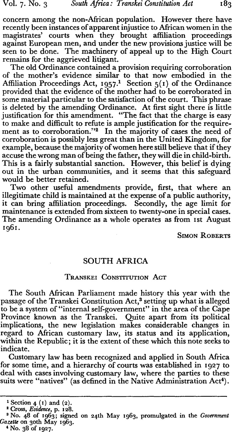 South Africa: Transkei Constitution Act | Journal of African Law ...