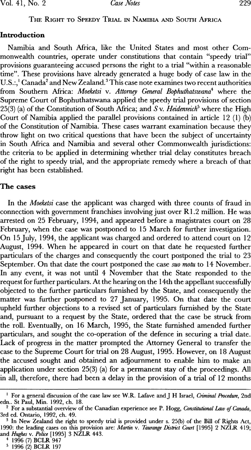 The Right to Speedy Trial in Namibia and South Africa | Journal of ...