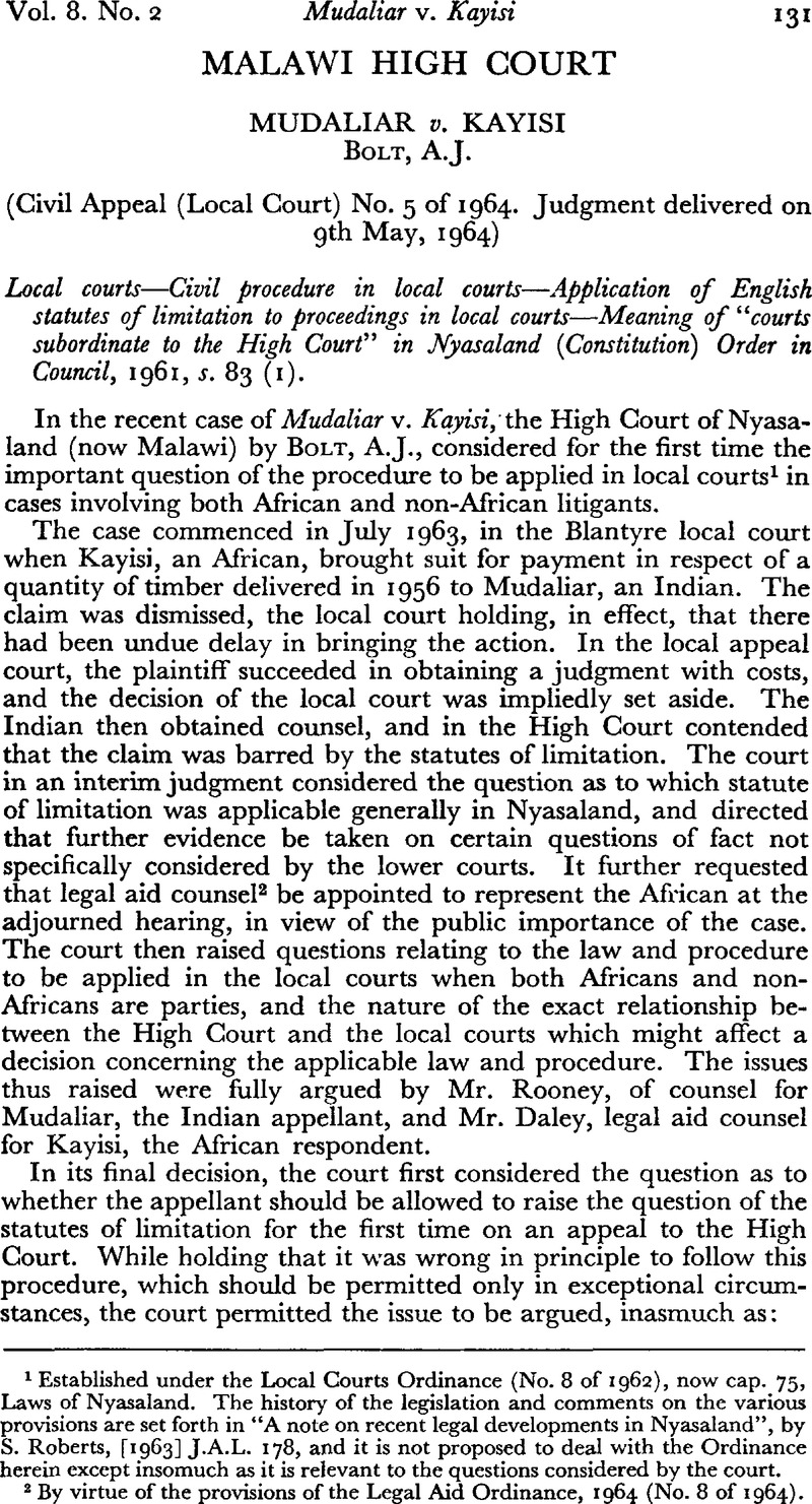 Malawi High Court | Journal of African Law | Cambridge Core