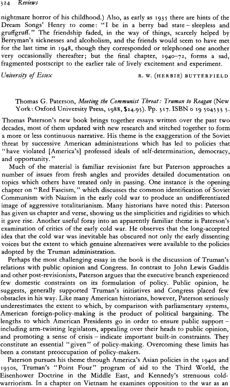 Thomas G. Paterson, Meeting the Communist Threat: Truman to Reagan (New ...