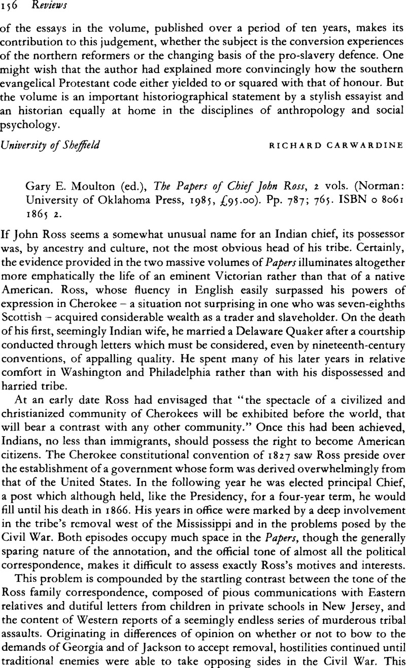 Gary E. Moulton (ed.), The Papers of Chief John Ross, 2 vols. (Norman ...