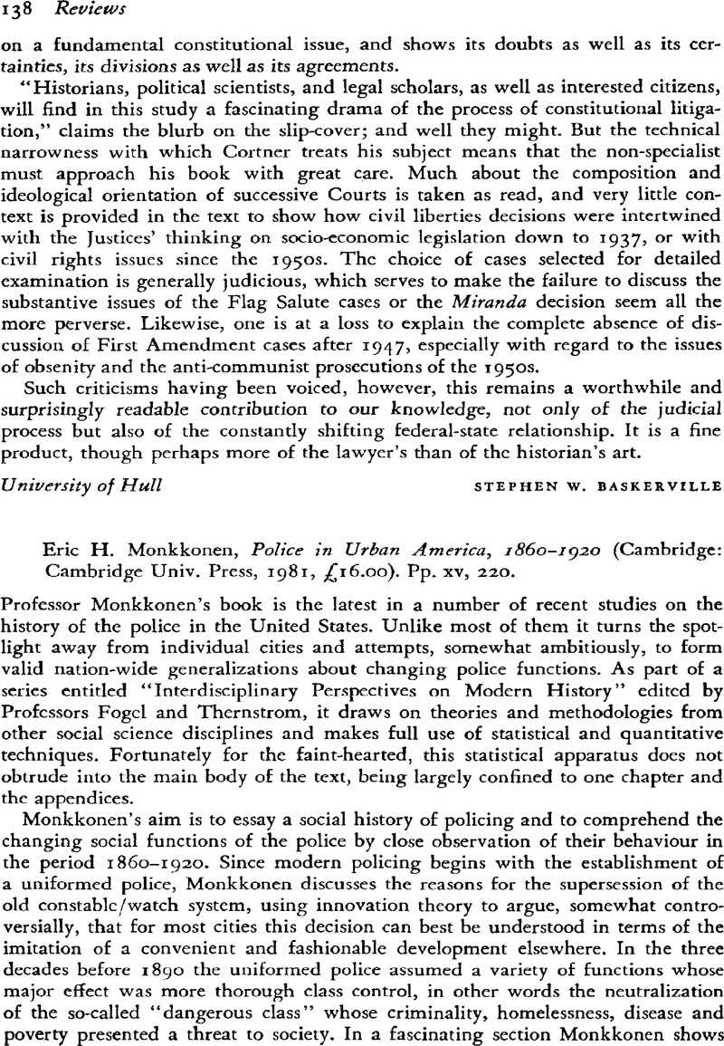 Eric H. Monkkonen, Police in Urban America, 1860–1920 (Cambridge ...