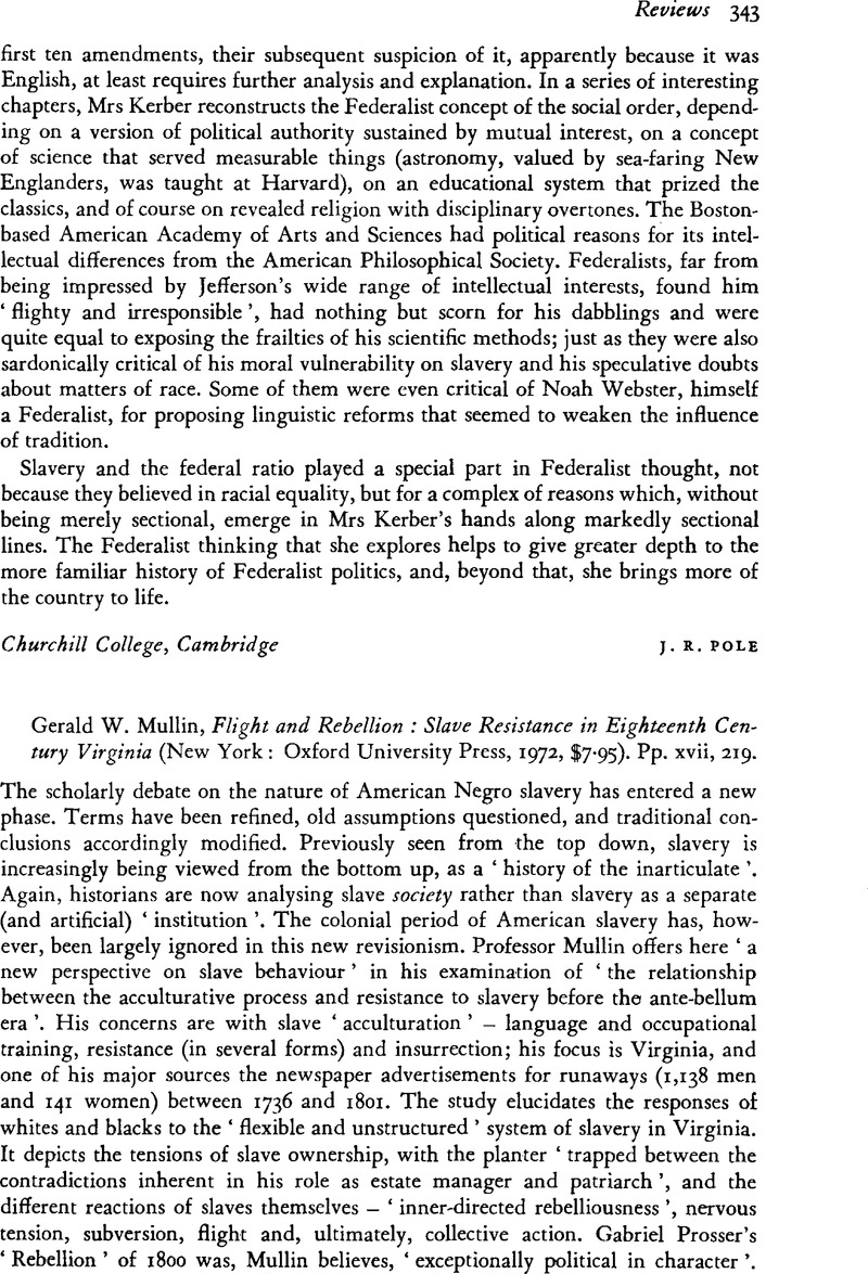 Gerald W. Mullin, Flight and Rebellion: Slave Resistance in Eighteenth ...