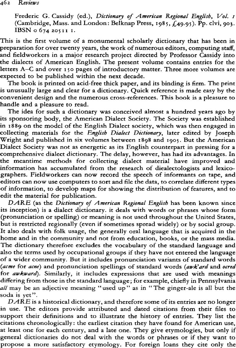 Frederic G. Cassidy (ed.), Dictionary of American Regional English, Vol